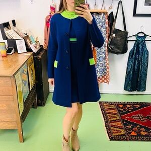 2 Piece 1960s Vintage Dimonelli Blue Green Sleeveless Dress + Matching Coat 10